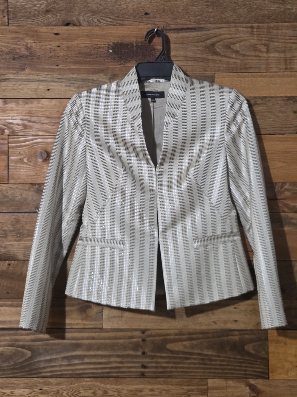 Metallic Jones New York Blazer Sz 4 Striped Shimmer Tailored Jacket Career Lined